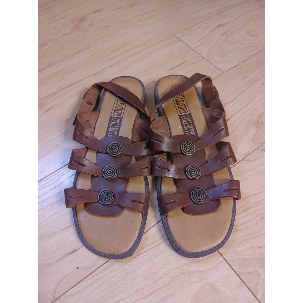 The Leather Collection Women's Brown Leather‎ Sandals Open Toe Strappy size 6
